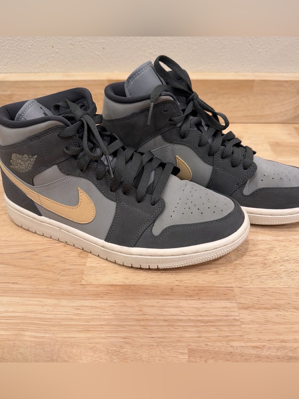 Jordan High-Top Sneakers in Gray and Gold Accents